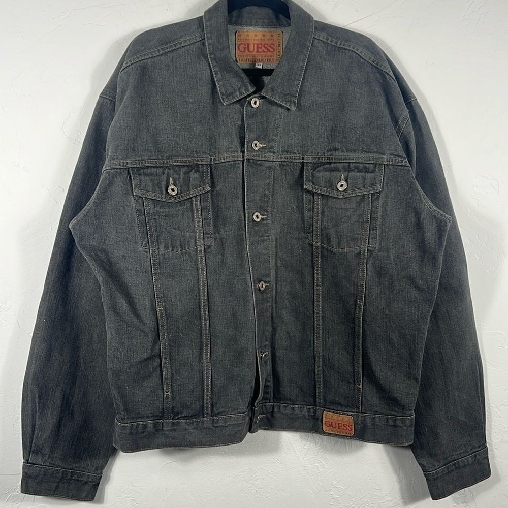 🔥🔥 Vintage GUESS‎ Black Designer Denim Jean Jacket Men's 3XL USA - PERFECT!